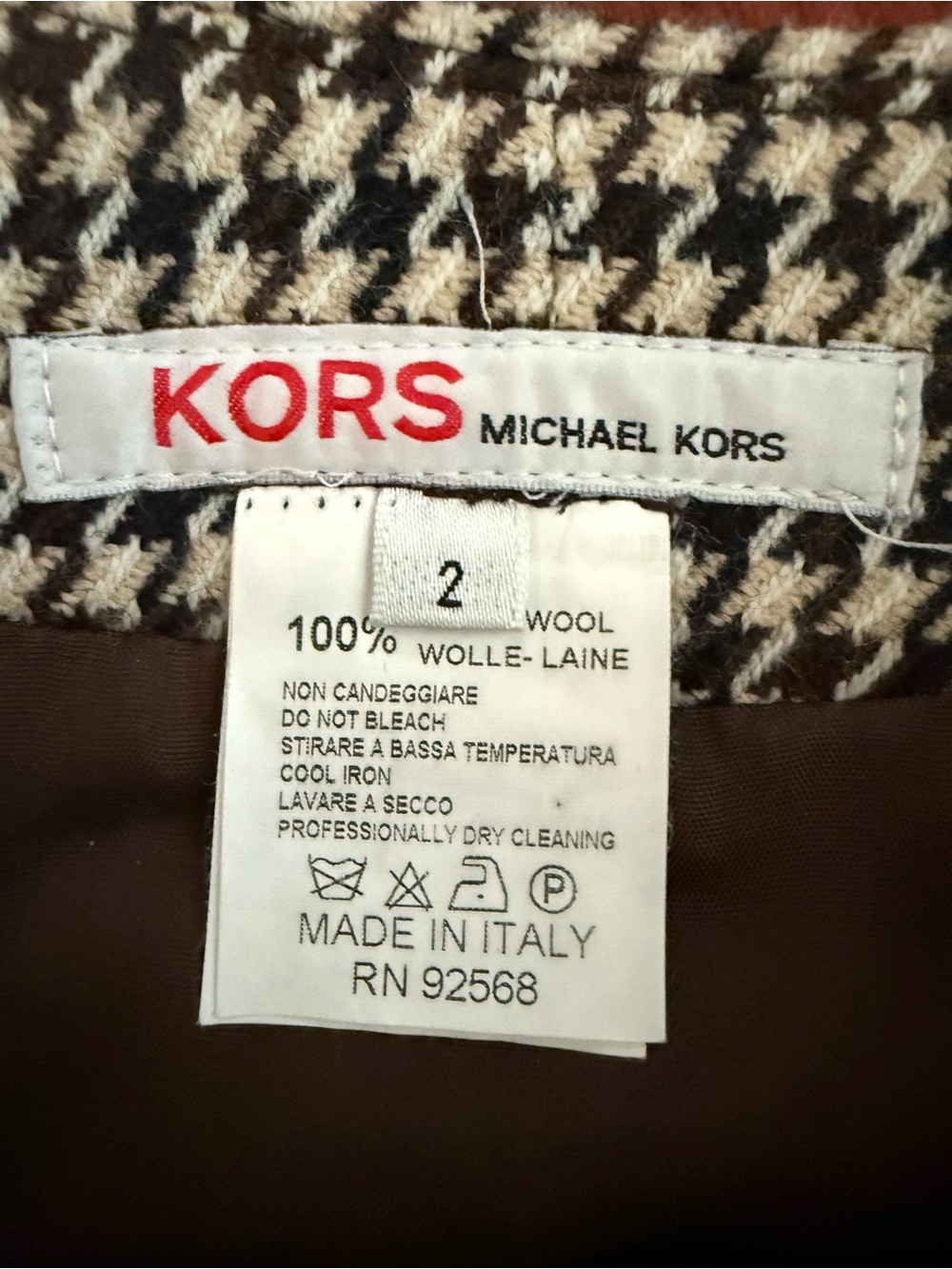KORS Michael Kors 100% Wool Italian Houndstooth Button Midi Skirt SZ 2 - Picture 3 of 4